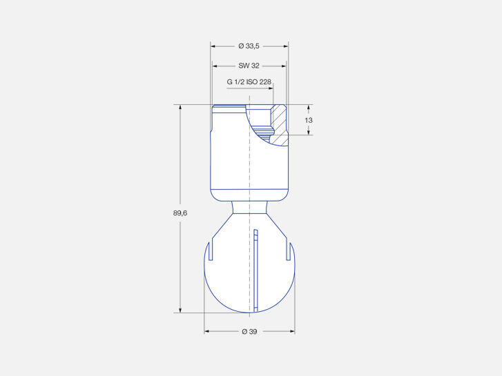 Technische Zeichnung Innengewinde G 1/2 ISO 228, Rotationsreiniger "MiniSpinner 2", Baureihe 5M3
