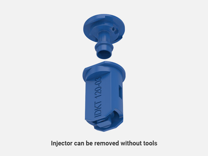 Toolless removable injector of Symmetrical TWIN flat spray air-injector compact nozzles IDKT