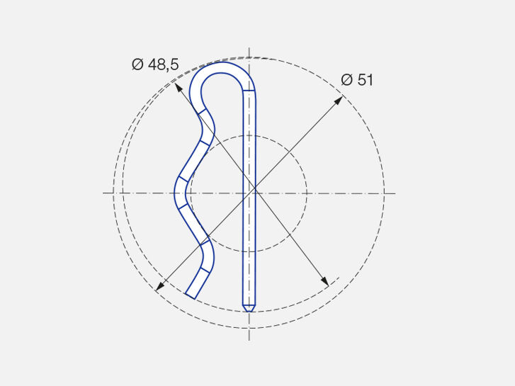 Technische Zeichnung Abmessungen der Steckverbindung in der Draufsicht, Rotationsreiniger "MicroSpinner 2", Baureihe 5M2