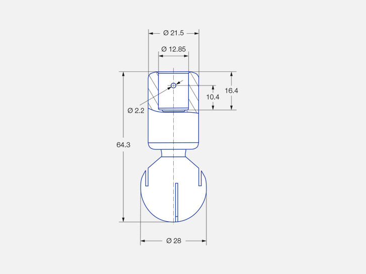 Technical drawing 1/2" slip-on connection. Dimensions slip-on connection according to ASME-BPE (OD-tube), Rotating cleaning nozzle "MicroSpinner 2", series 5M2