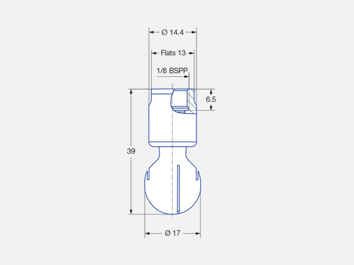 Technical drawing female thread rotating cleaning nozzle "NanoSpinner 2", series 5M1
